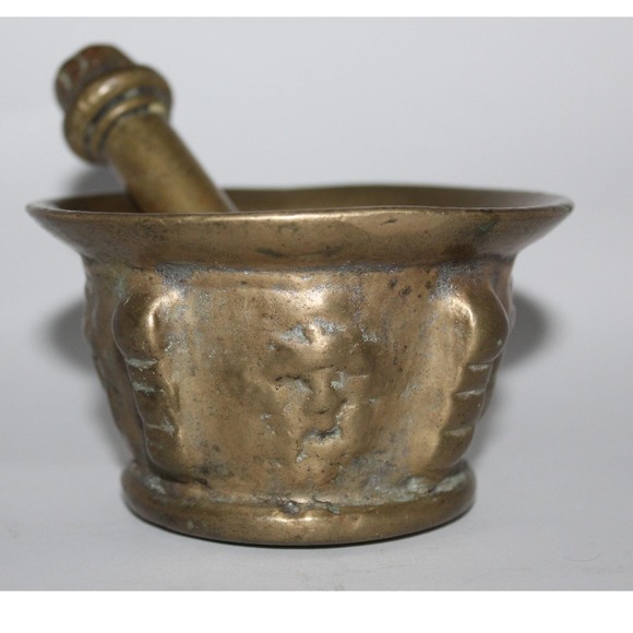 Other - Vintage Heavy Brass Mortar & Pestle 19th Century Apothecary Grinder Antique MCM